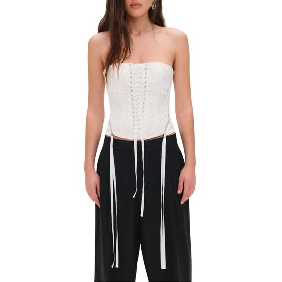 For Love & Lemons Tops - For Love & Lemons Floral White Lilibet Corset Top Size XS